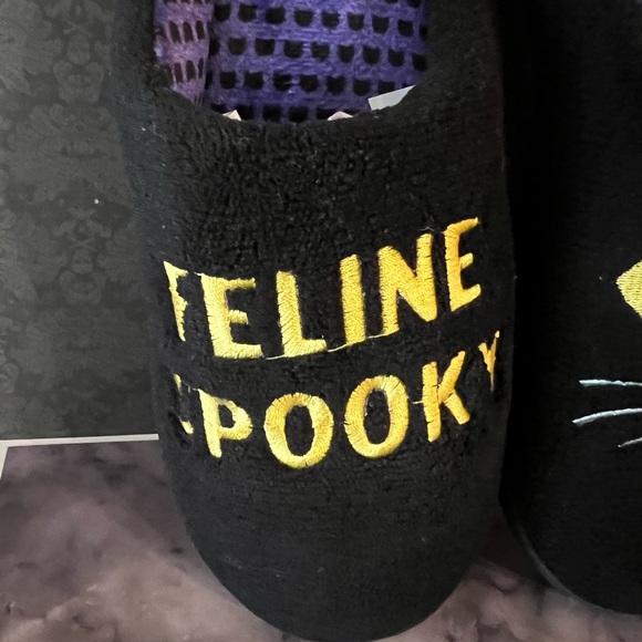 Halloween Women Black Cat Slippers Feline Spooky Size Large 8-9 Kitty Goth - Picture 7 of 8